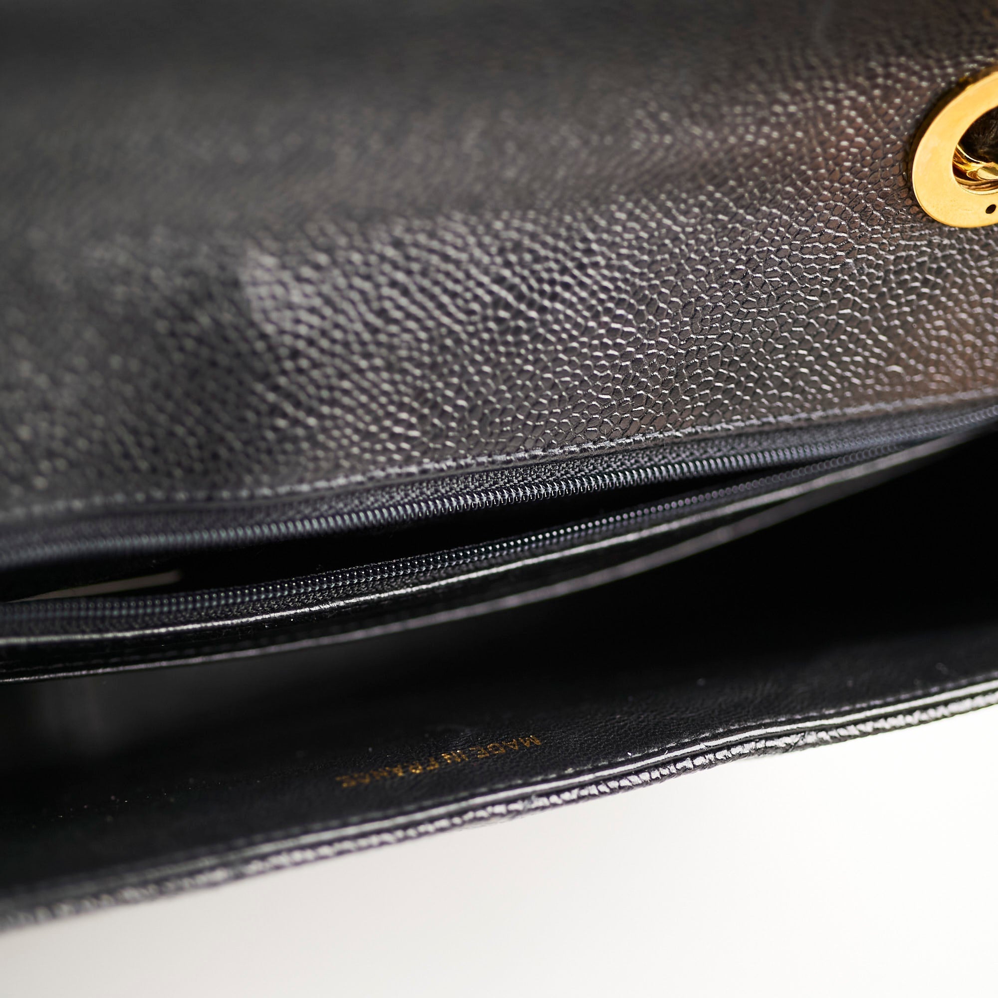 Chanel Vintage Jumbo Single Flap Diagonal Quilted Caviar Black