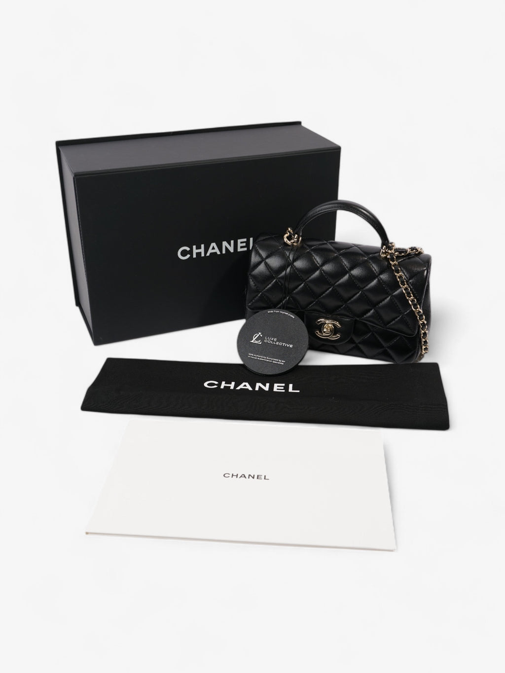Chanel Rectangular Top Handle Bag Black Lambskin Leather Mini