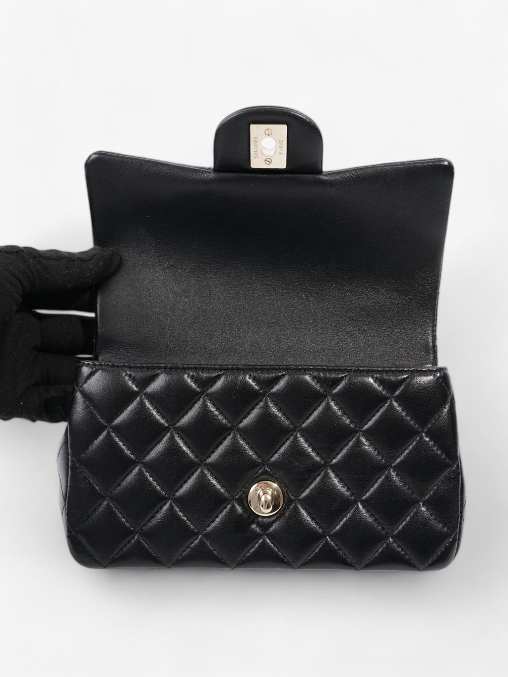 Chanel Rectangular Top Handle Bag Black Lambskin Leather Mini