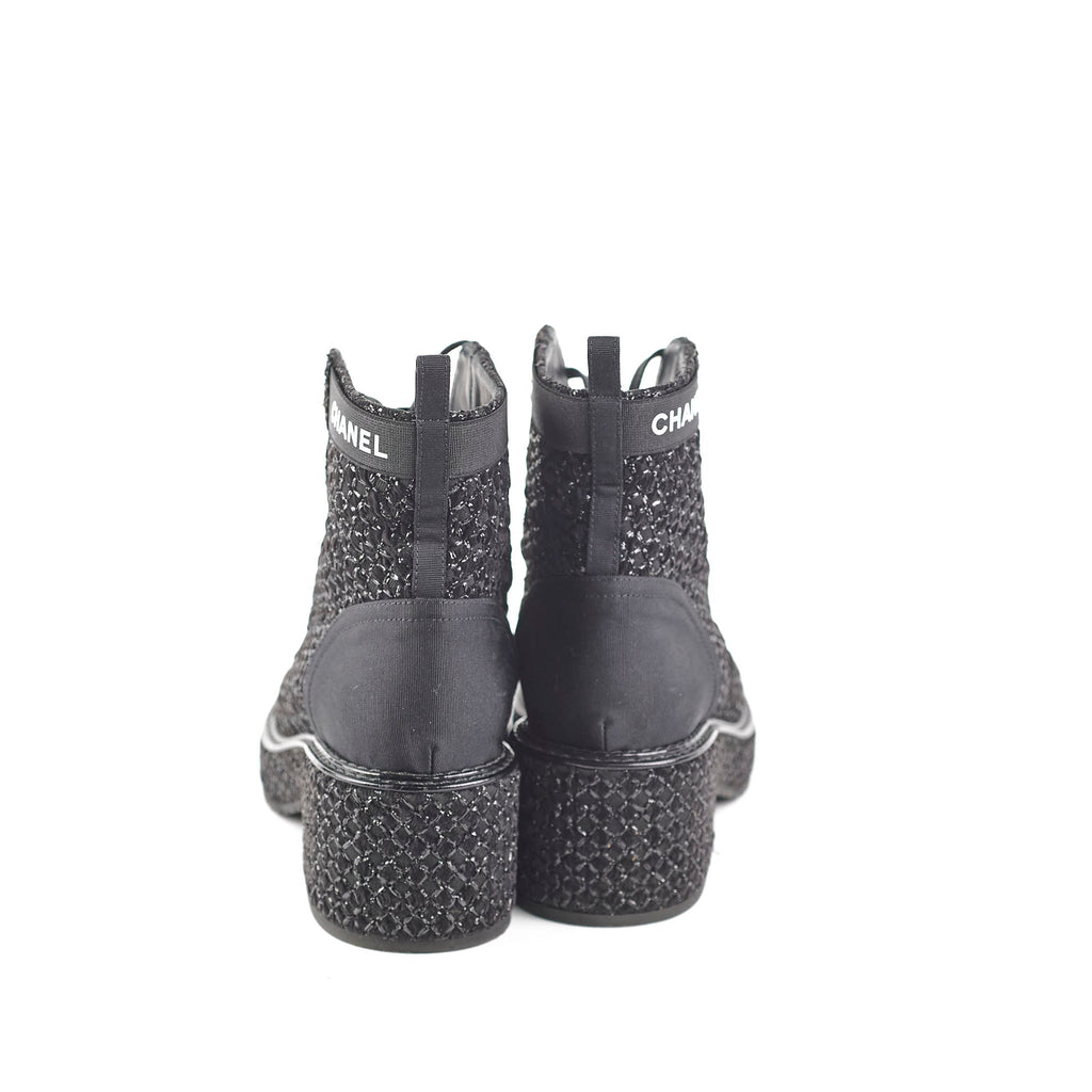 Chanel Tweed Black Boots Size 35.5