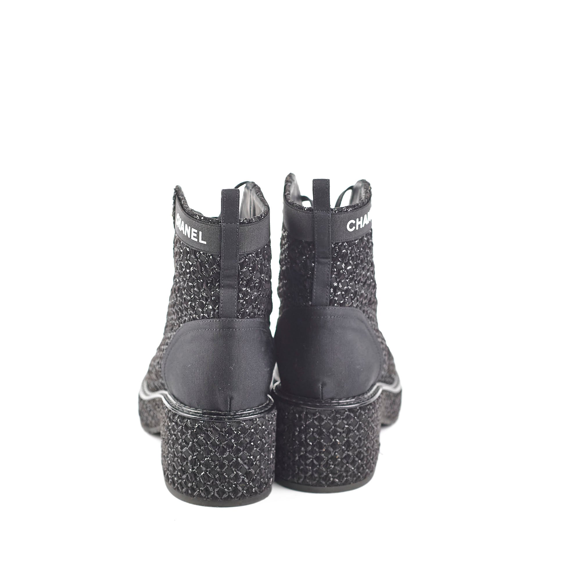 Chanel Tweed Black Boots Size 35.5