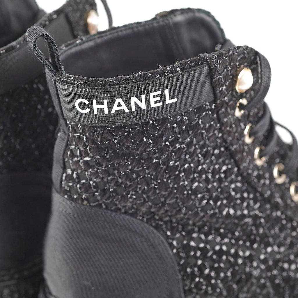 Chanel Tweed Black Boots Size 35.5