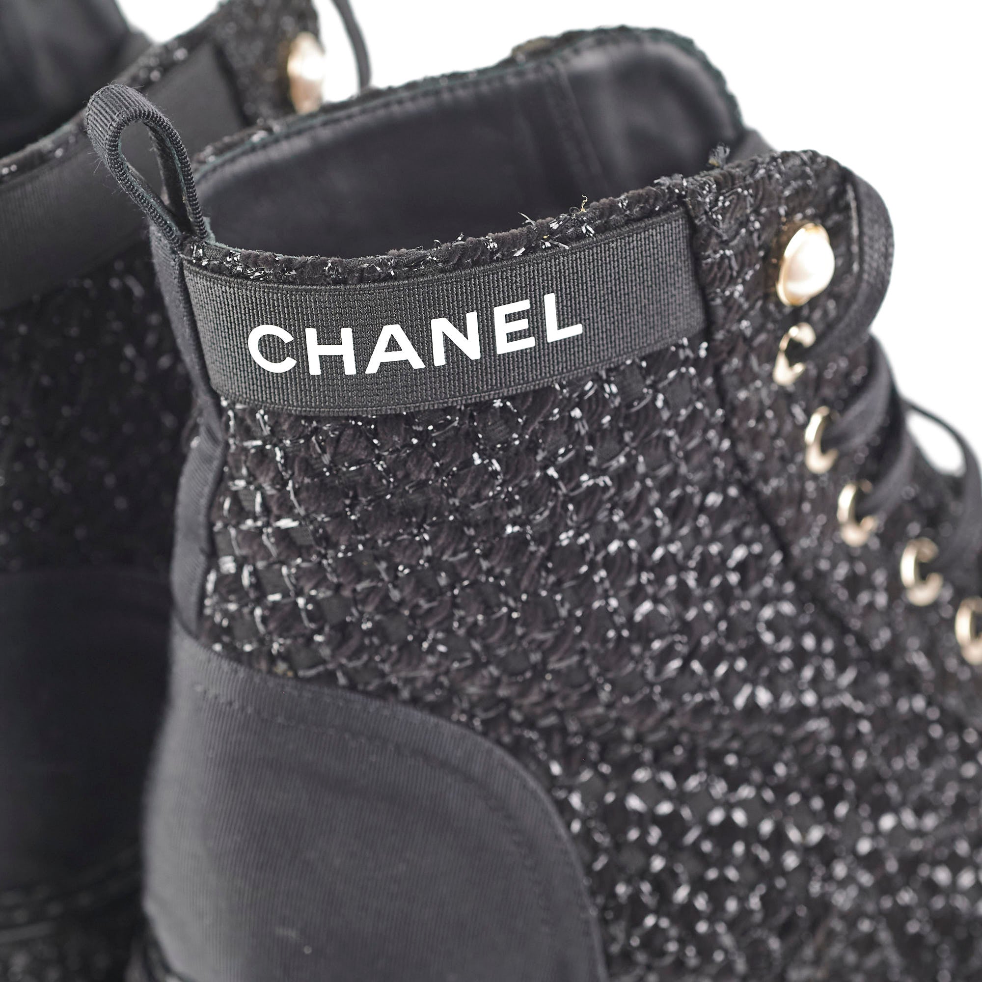 Chanel Tweed Black Boots Size 35.5