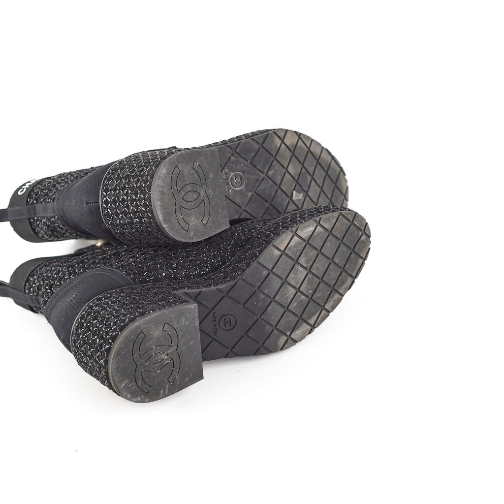 Chanel Tweed Black Boots Size 35.5