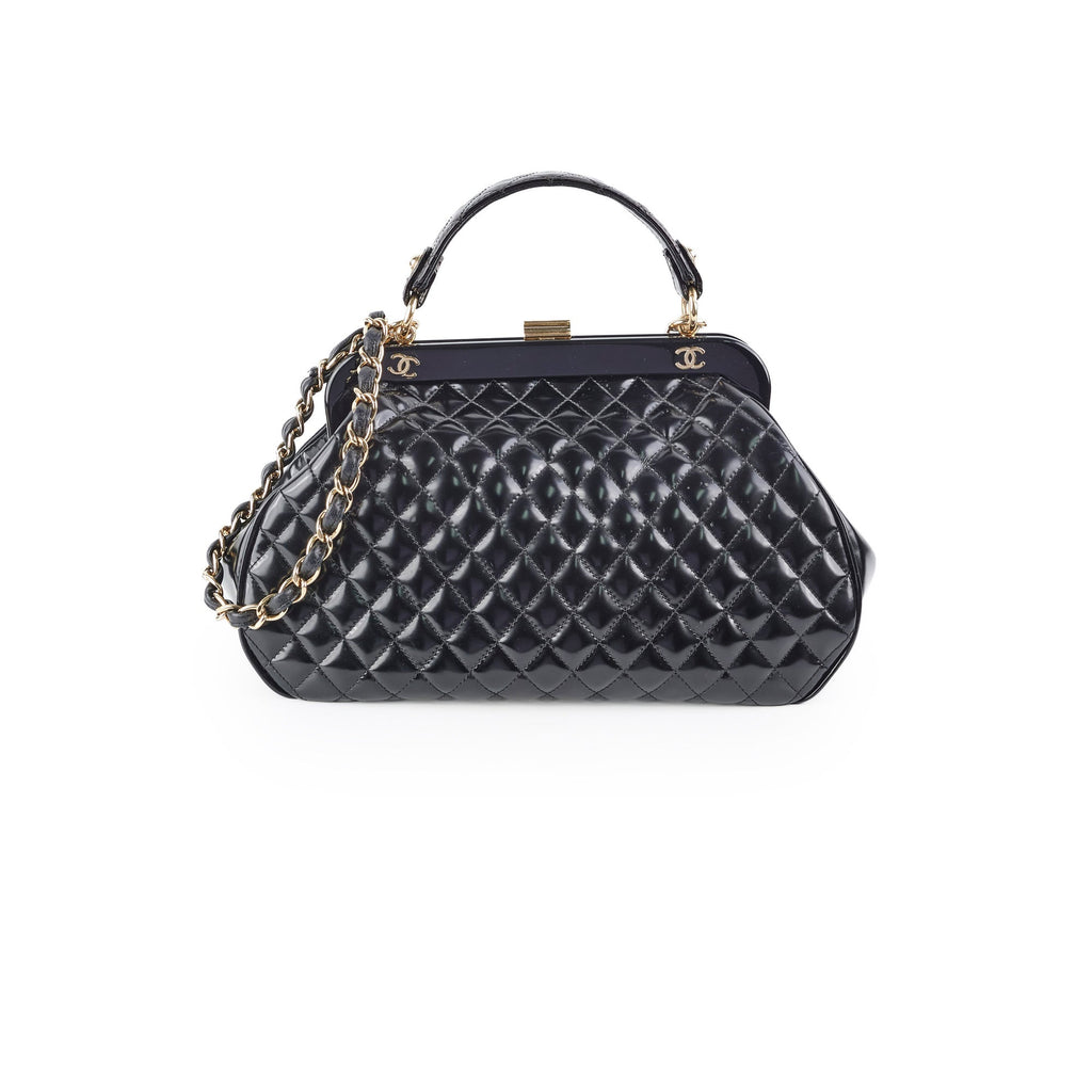 Chanel Mademoiselle Frame Patent Leather Bag Black