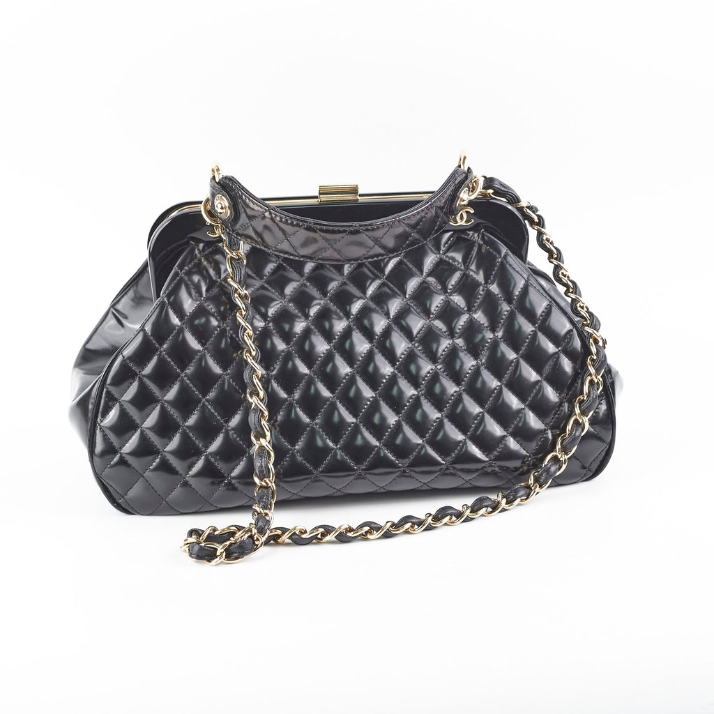 Chanel Mademoiselle Frame Patent Leather Bag Black