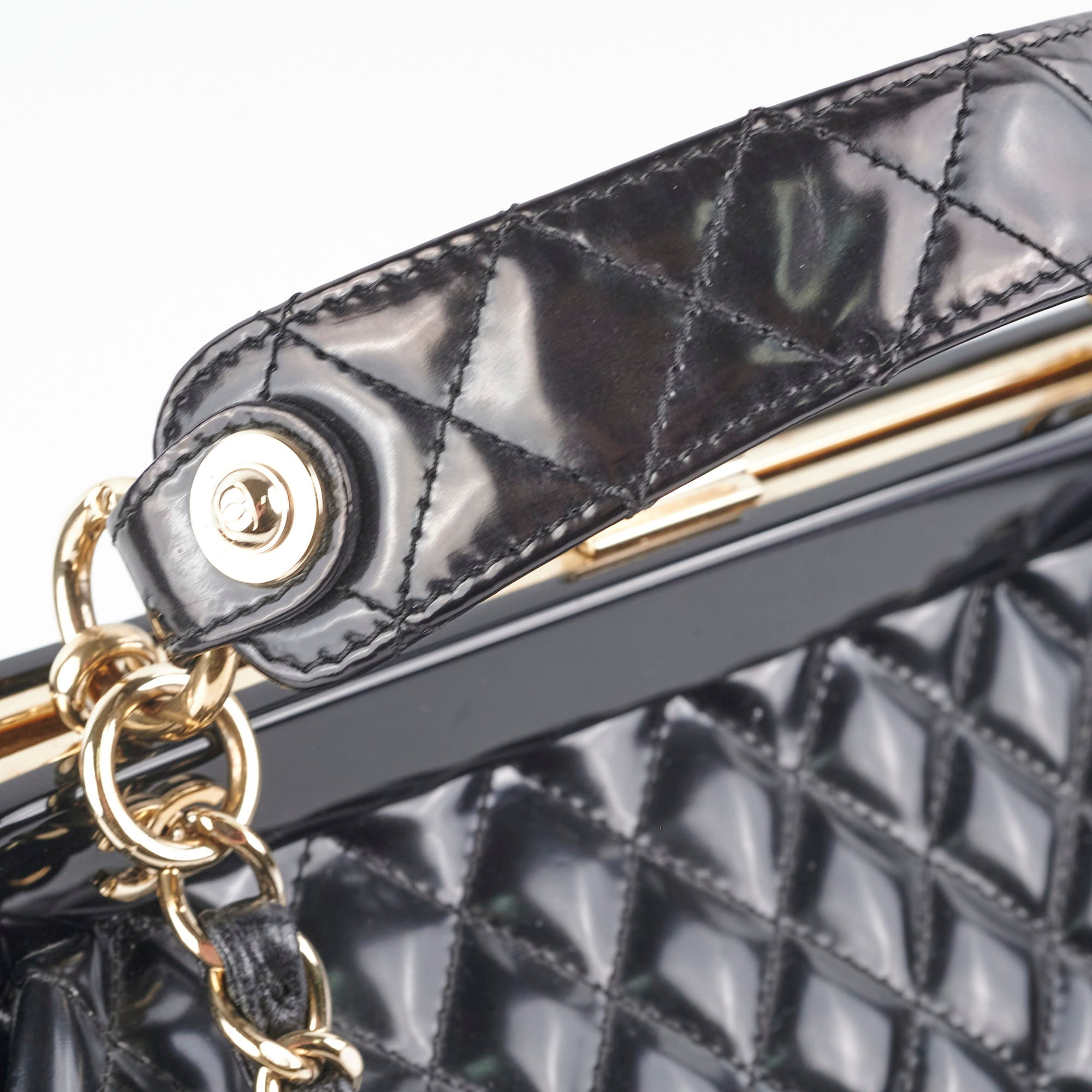 Chanel Mademoiselle Frame Patent Leather Bag Black