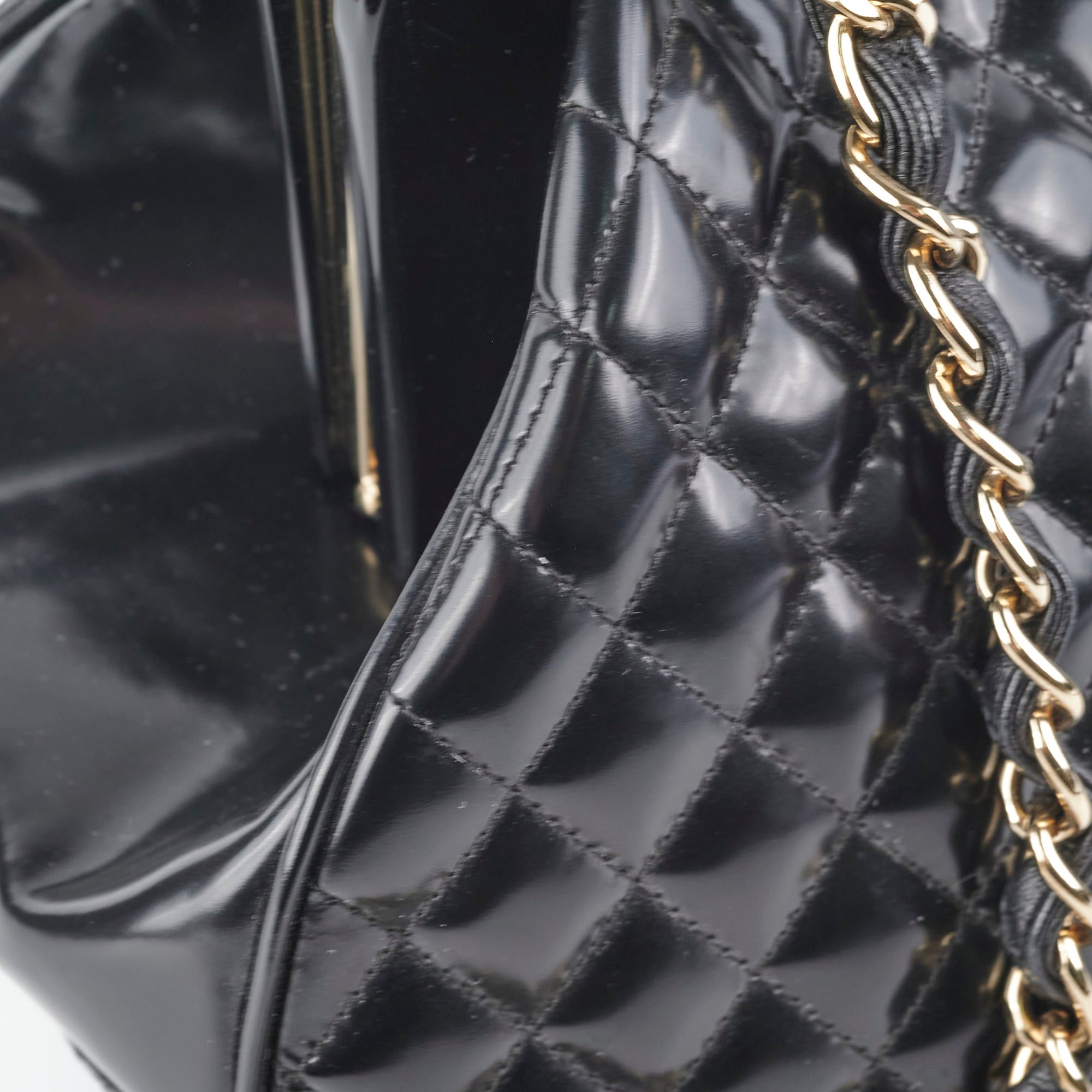 Chanel Mademoiselle Frame Patent Leather Bag Black