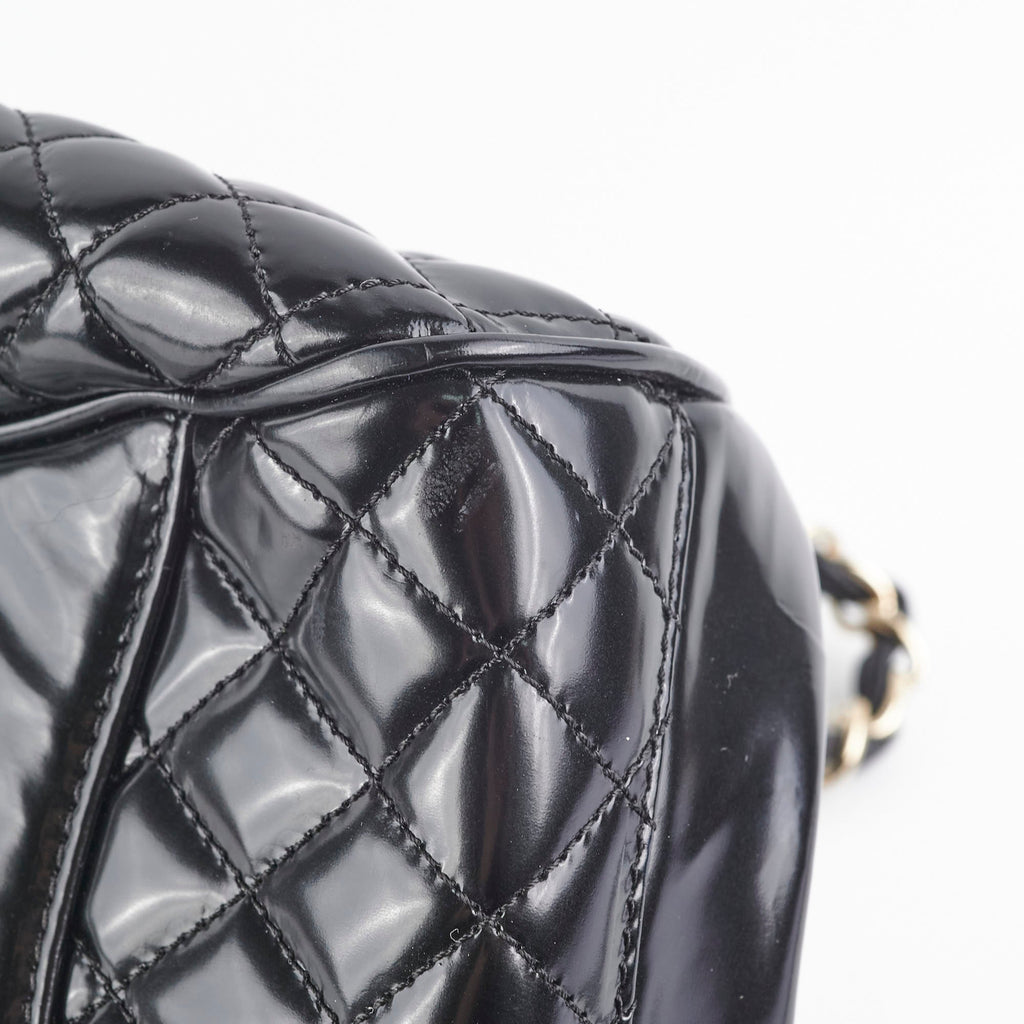 Chanel Mademoiselle Frame Patent Leather Bag Black