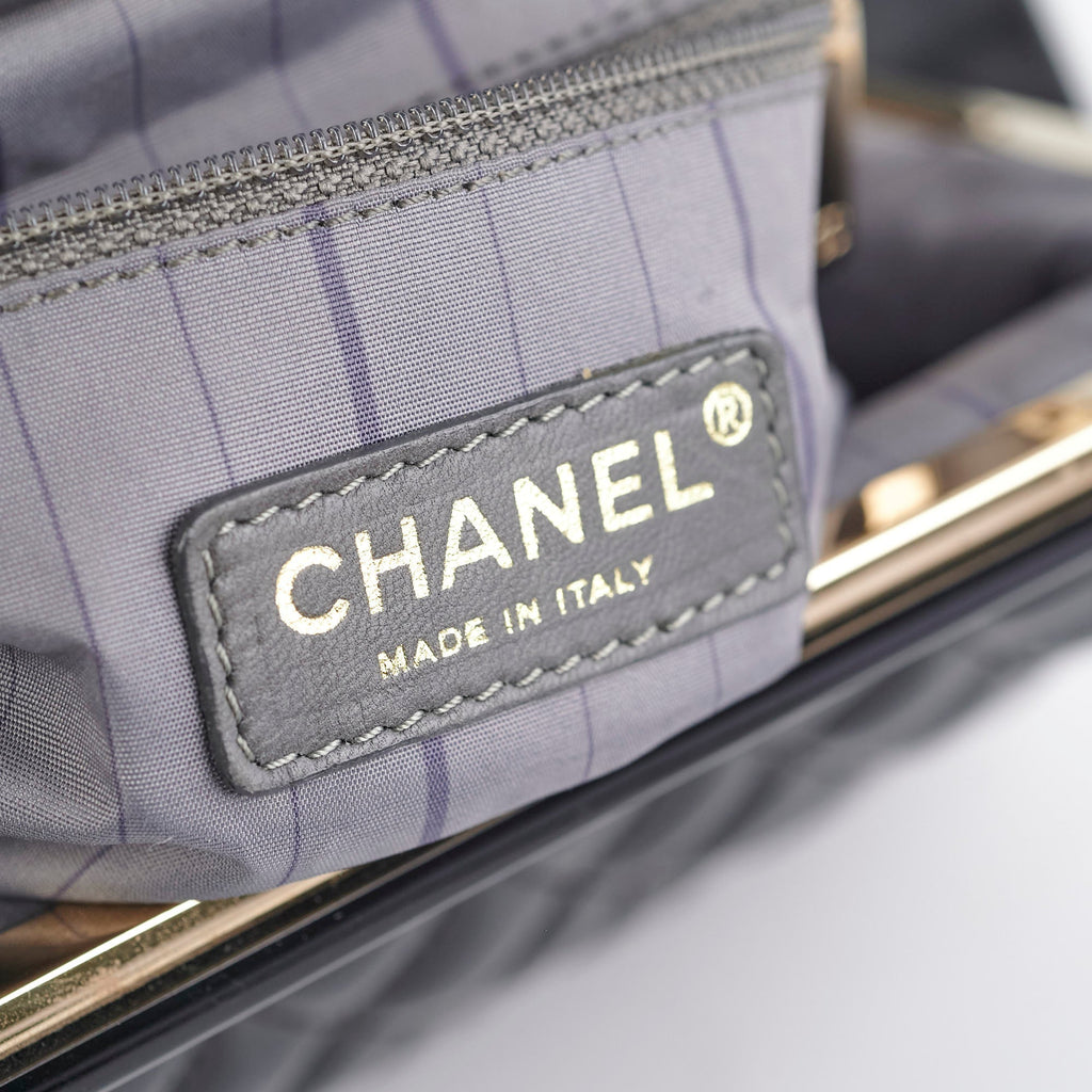 Chanel Mademoiselle Frame Patent Leather Bag Black