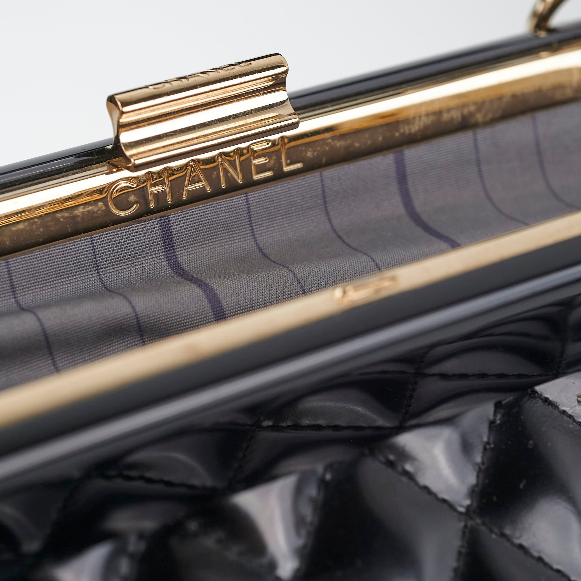 Chanel Mademoiselle Frame Patent Leather Bag Black