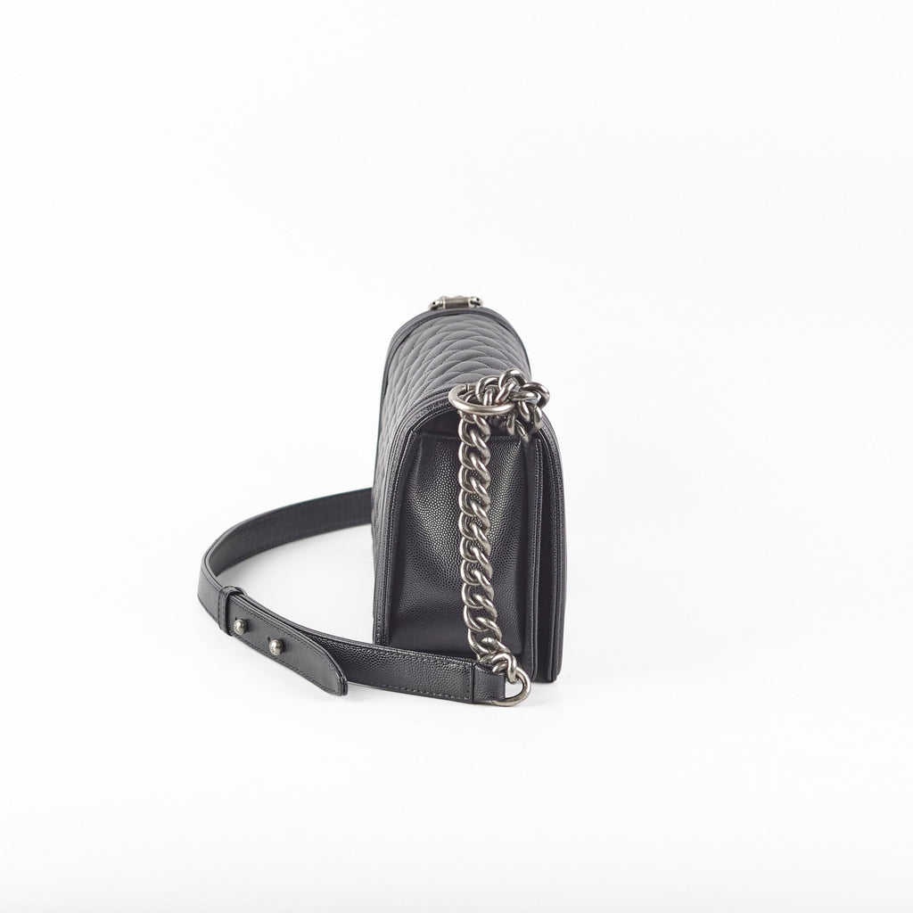 Chanel Old Medium Caviar Boy Black Microchip