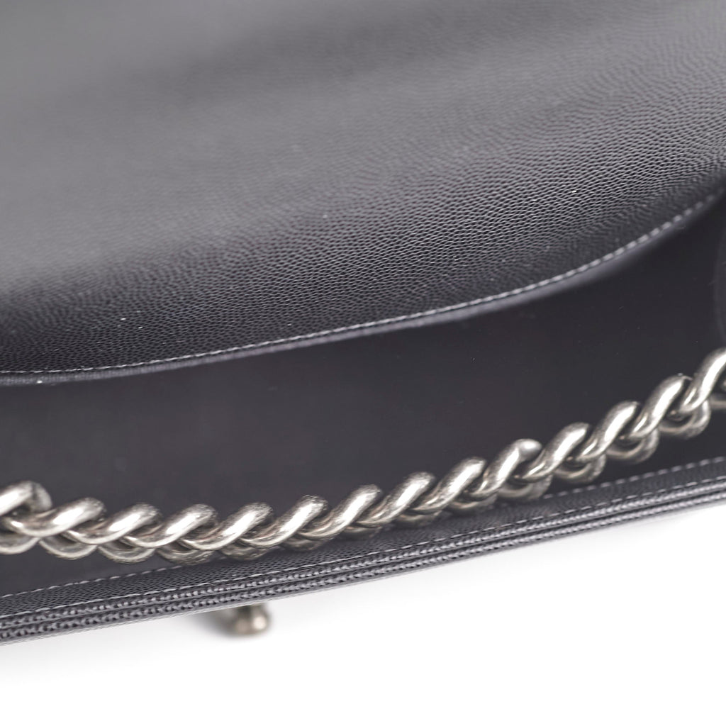 Chanel Old Medium Caviar Boy Black Microchip