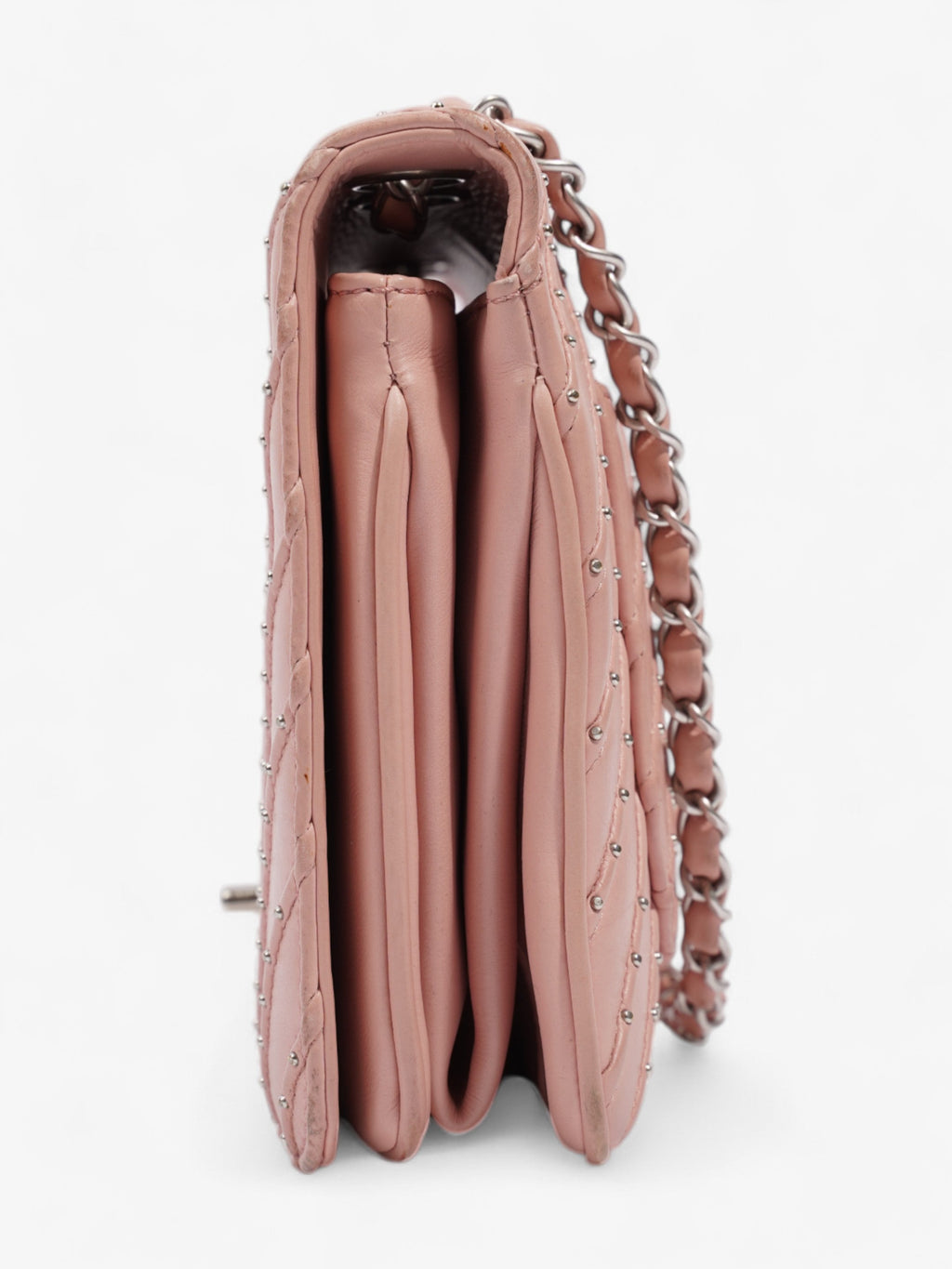 Chanel Studded Chevron Quilted Flap Pink Calfskin Leather