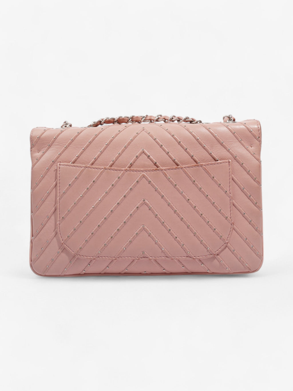 Chanel Studded Chevron Quilted Flap Pink Calfskin Leather