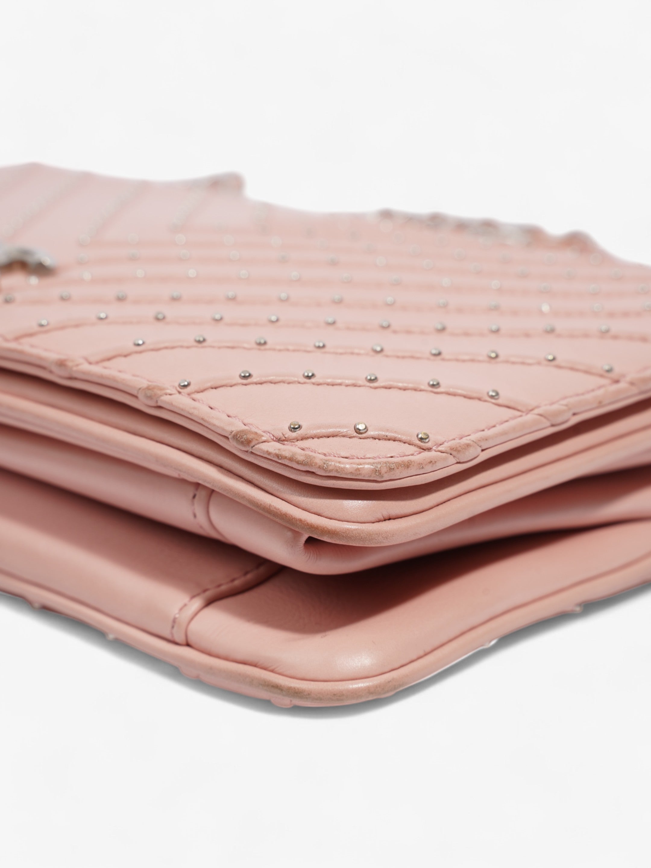 Chanel Studded Chevron Quilted Flap Pink Calfskin Leather