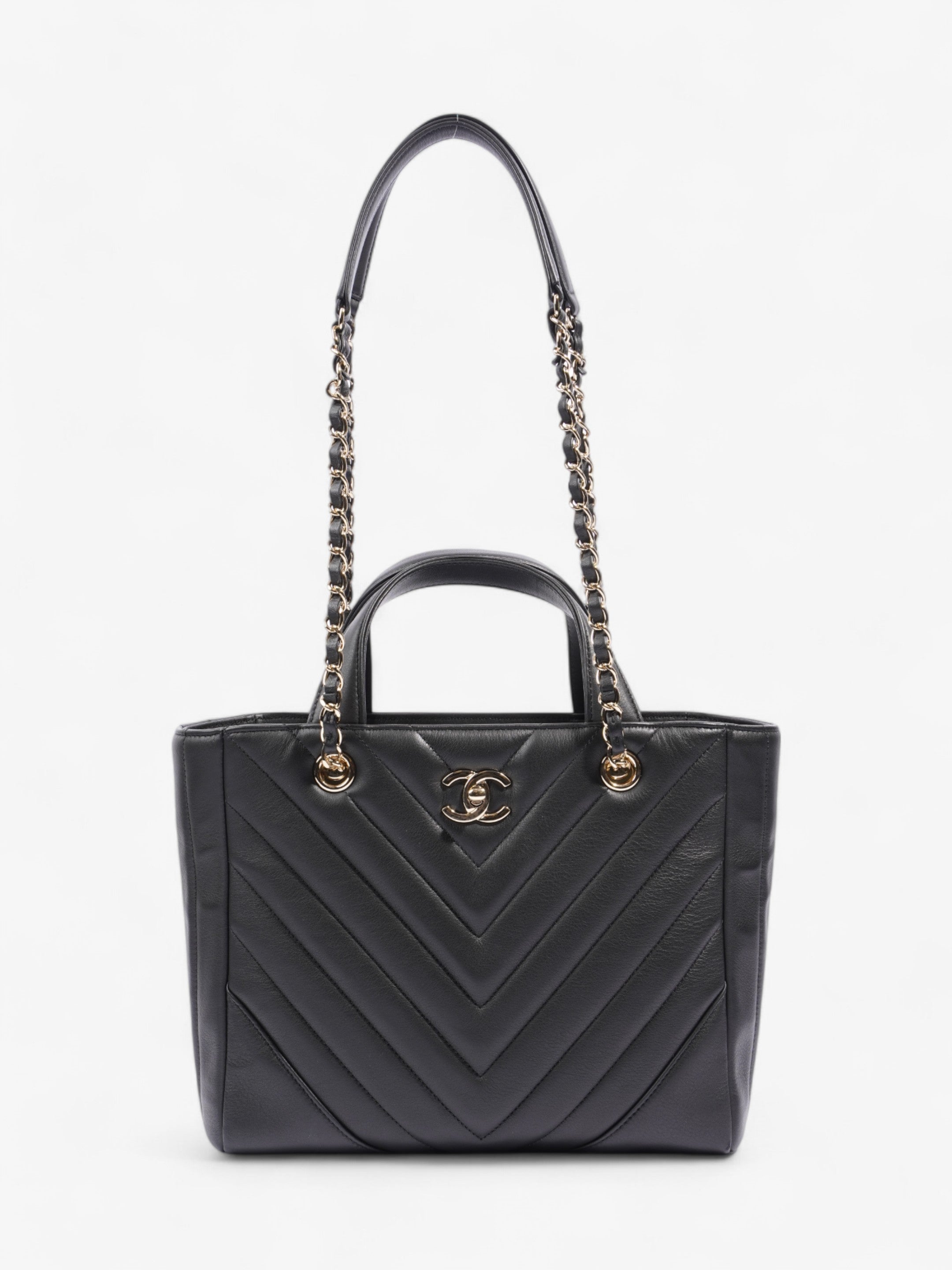 Chanel Shopping Tote Black Calfskin Leather Small