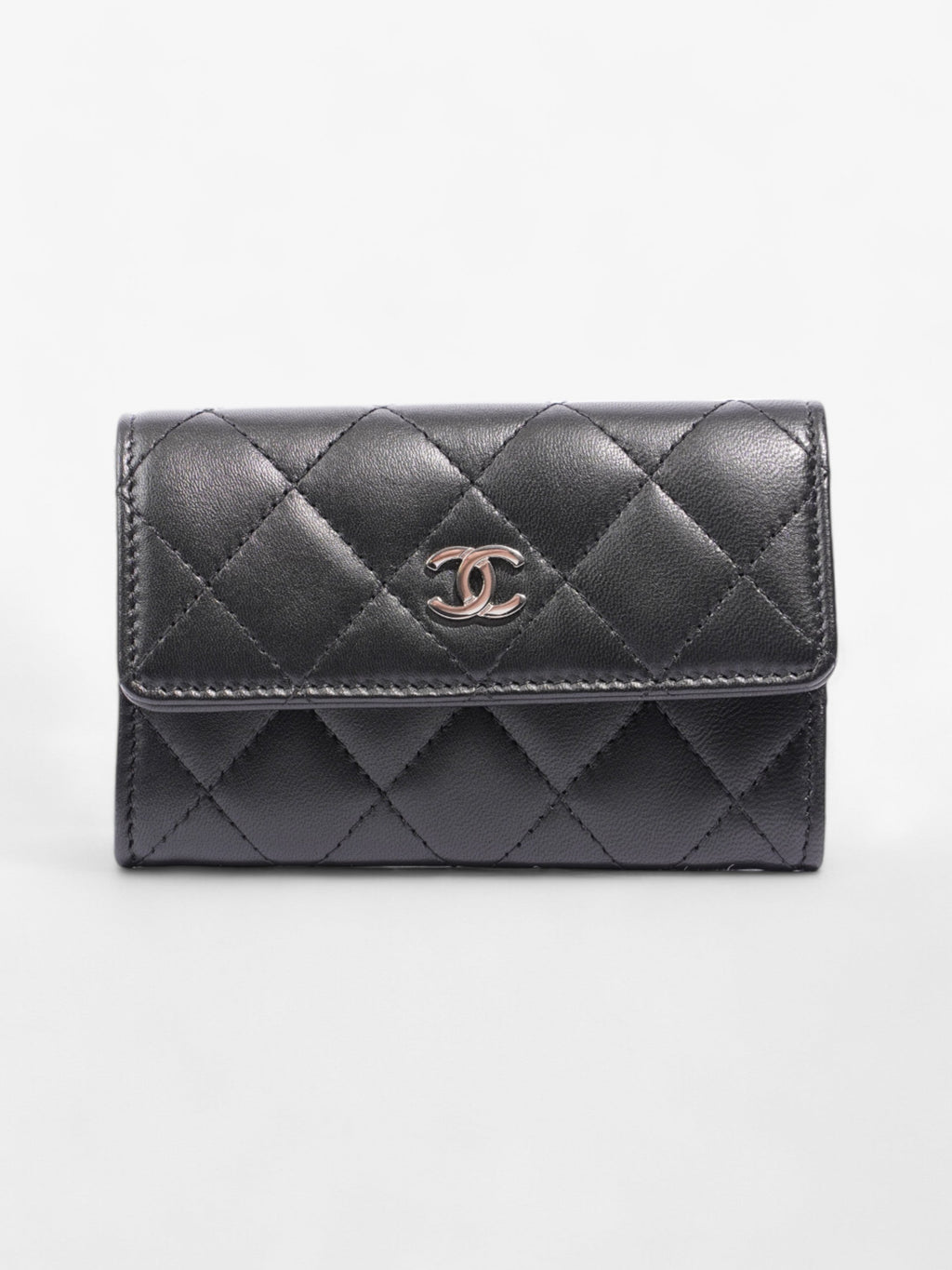 Chanel Interlocking CC Flap Card Holder Black / Silver Lambskin Leather Small