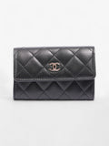 Chanel Interlocking CC Flap Card Holder Black / Silver Lambskin Leather Small