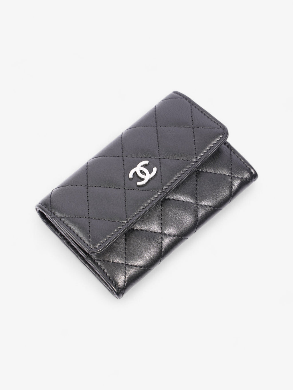 Chanel Interlocking CC Flap Card Holder Black / Silver Lambskin Leather Small