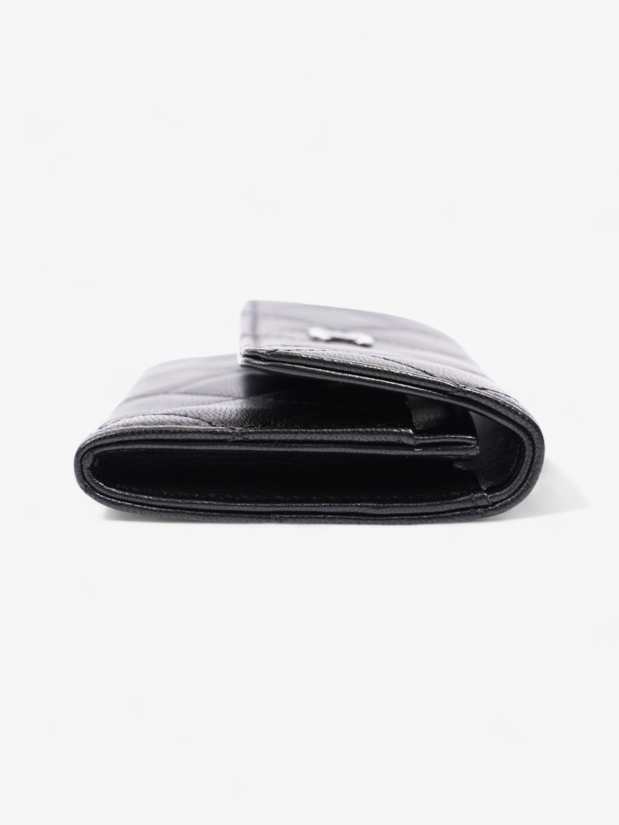 Chanel Interlocking CC Flap Card Holder Black / Silver Lambskin Leather Small