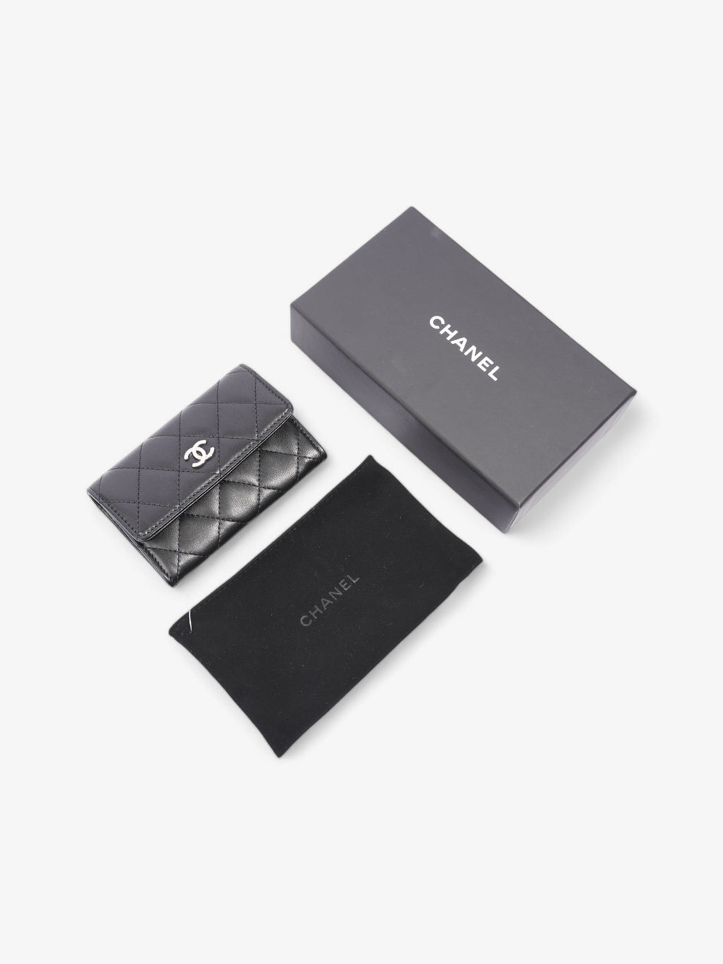 Chanel Interlocking CC Flap Card Holder Black / Silver Lambskin Leather Small