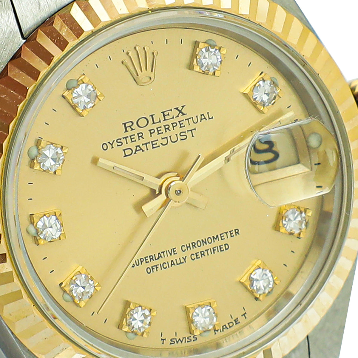 Rolex 18K Yellow Gold Diamond Dial Steel Datejust 26mm Watch