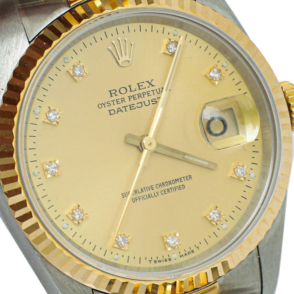 Rolex 18K Yellow Gold & Steel Diamond Datejust 36mm Watch