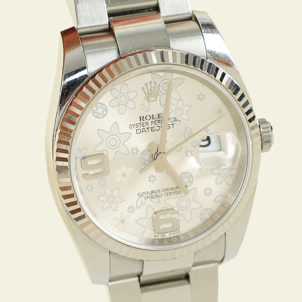 Rolex Stainless Steel Datejust Floral Dial 36mm Bag