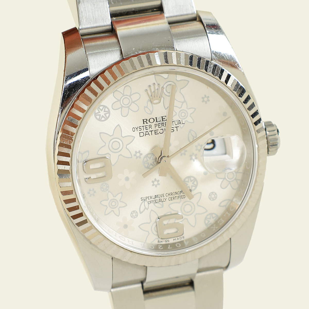 Rolex Stainless Steel Datejust Floral Dial 36mm Bag
