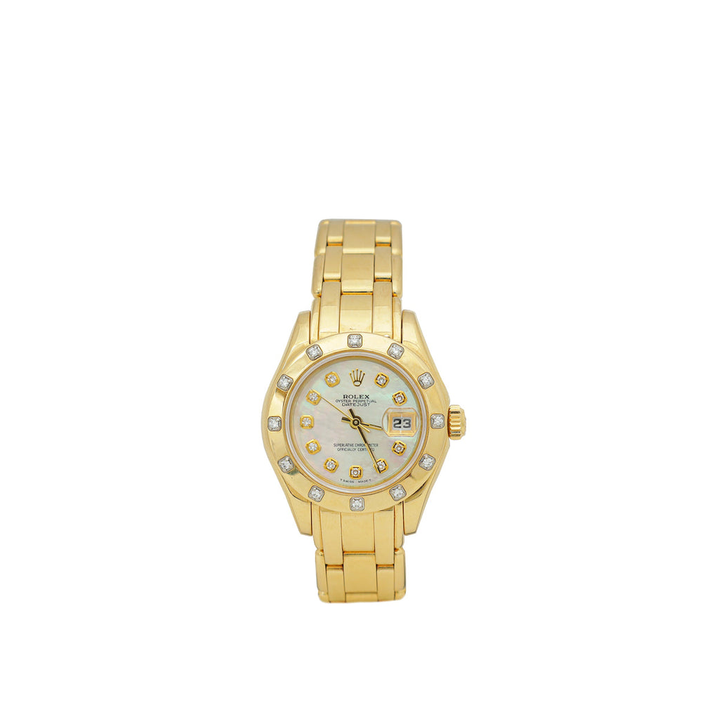 Rolex 18K Yellow Gold Diamond MOP Lady-Datejust Pearlmaster 29mm Watch