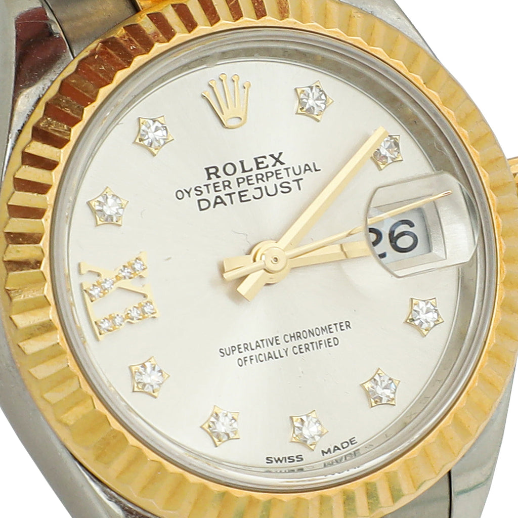 Rolex 18K Yellow Gold Stainless Steel Datejust Diamond Dial 28mm Watch