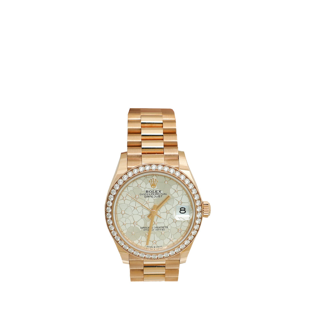 Rolex 18K Everose Diamond Bezel on President Bracelet Datejust 31mm Watch