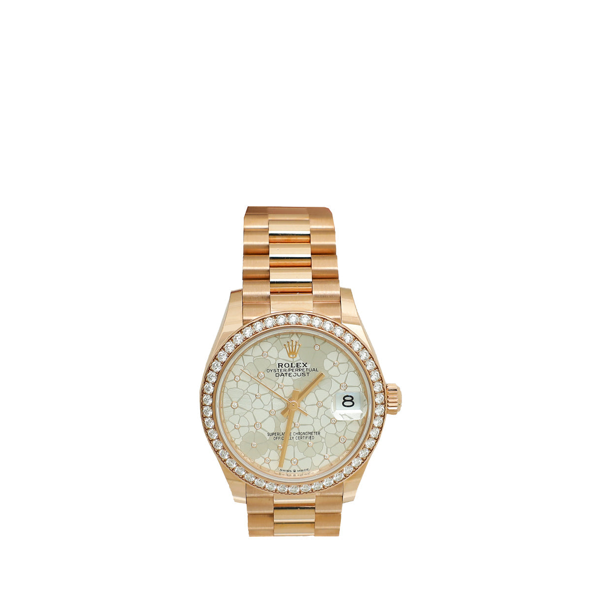 Rolex 18K Everose Diamond Bezel on President Bracelet Datejust 31mm Watch