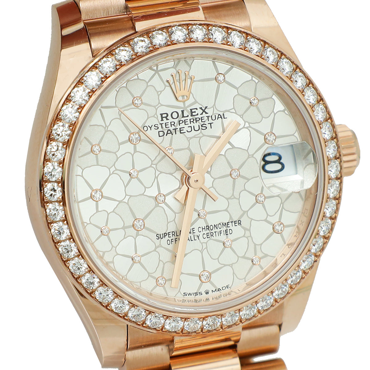 Rolex 18K Everose Diamond Bezel on President Bracelet Datejust 31mm Watch