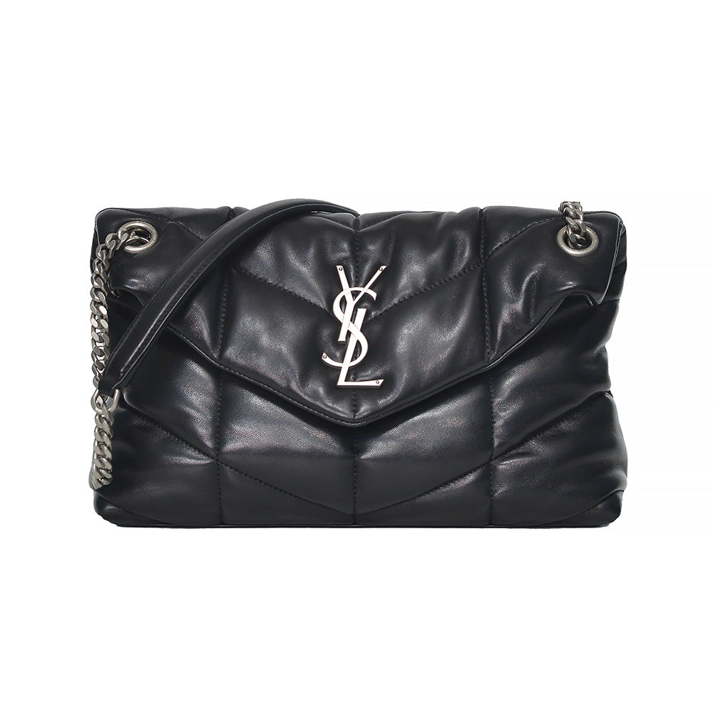 Black Quilted Lambskin Leather Puffer Small Chain Bag (Rented Out)