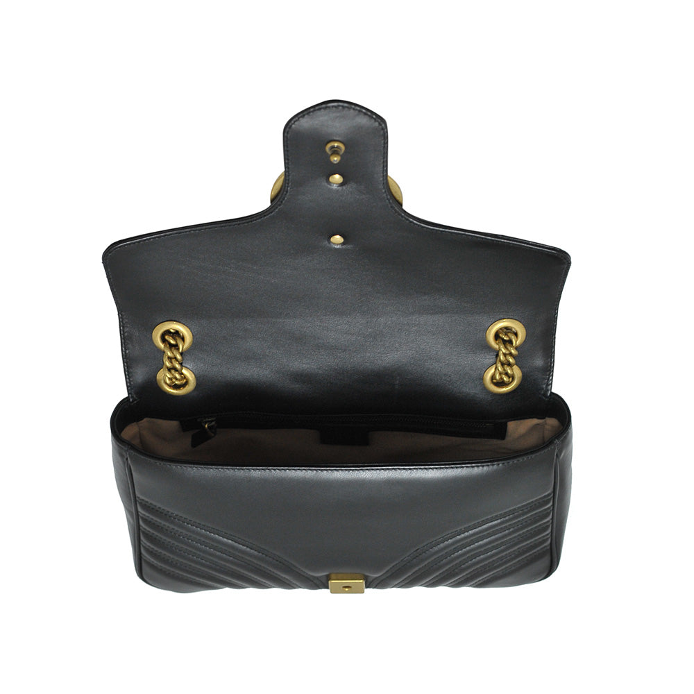 Black GG Marmont Matelasse Small Shoulder Bag (Antique Goldtone Hardware) (Rented Out)