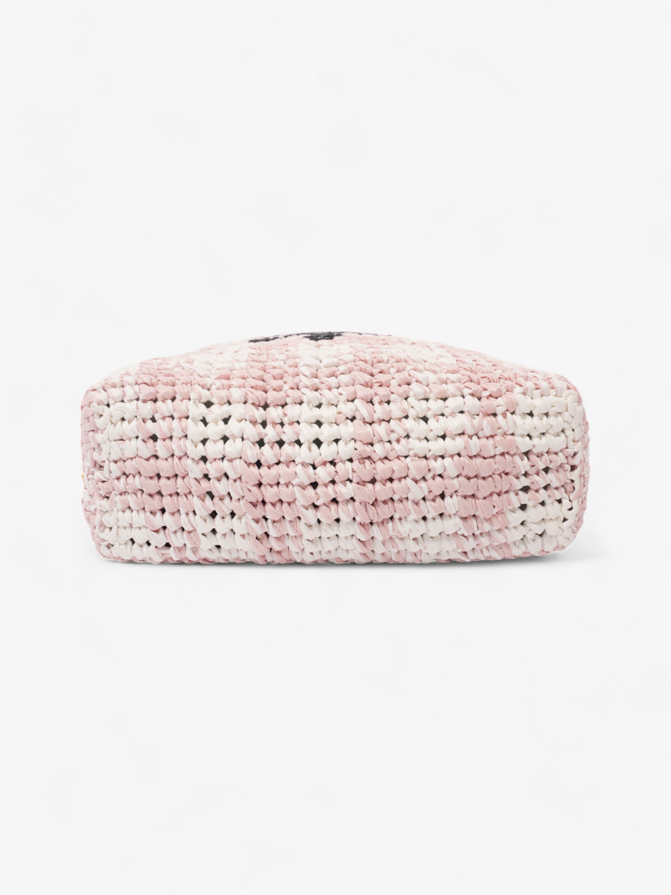 Prada Logo Tote Bag Pink / White / Black Raffia Small