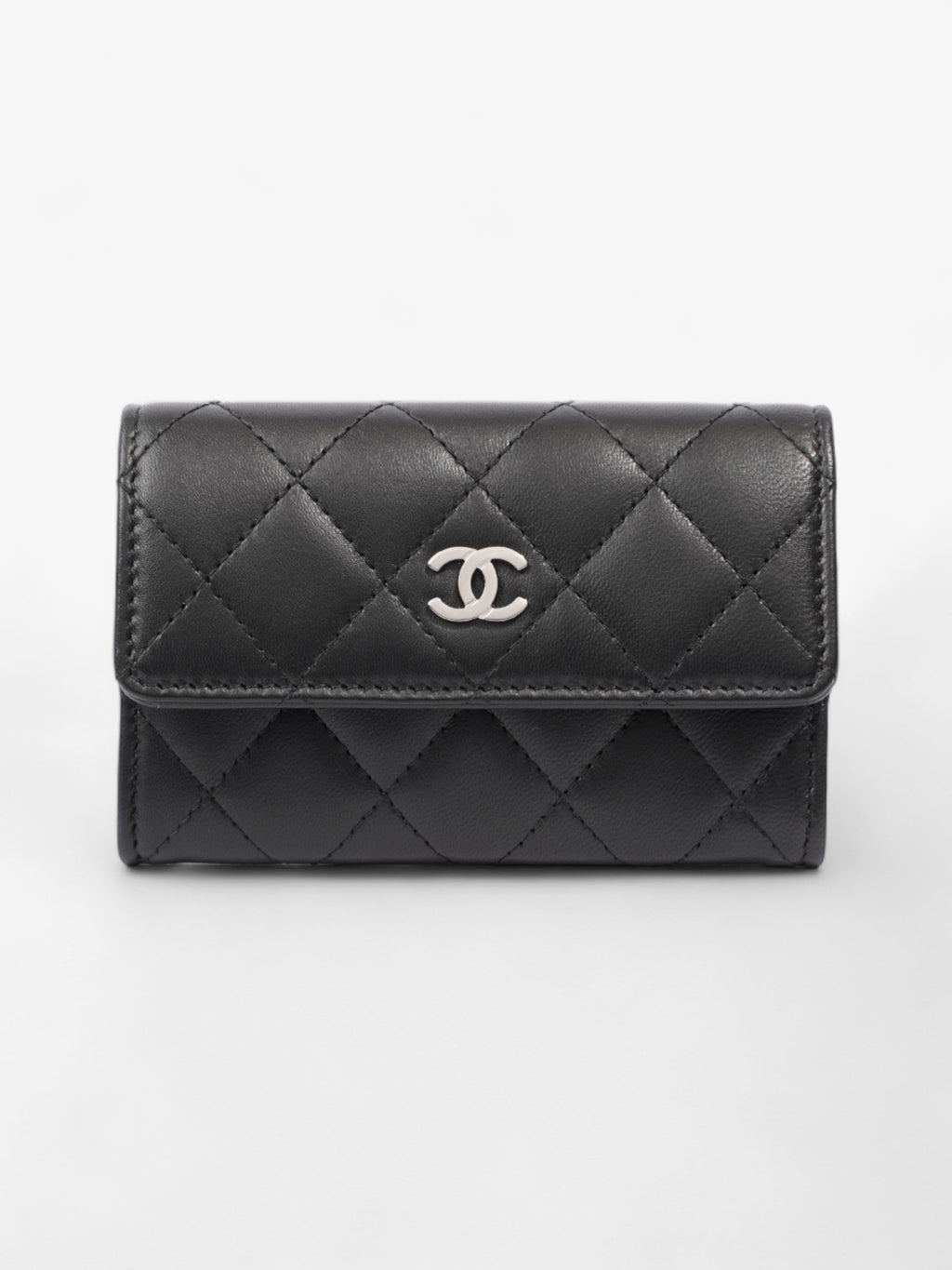 Chanel Interlocking CC Small Flap Card Holder Black Lambskin Leather