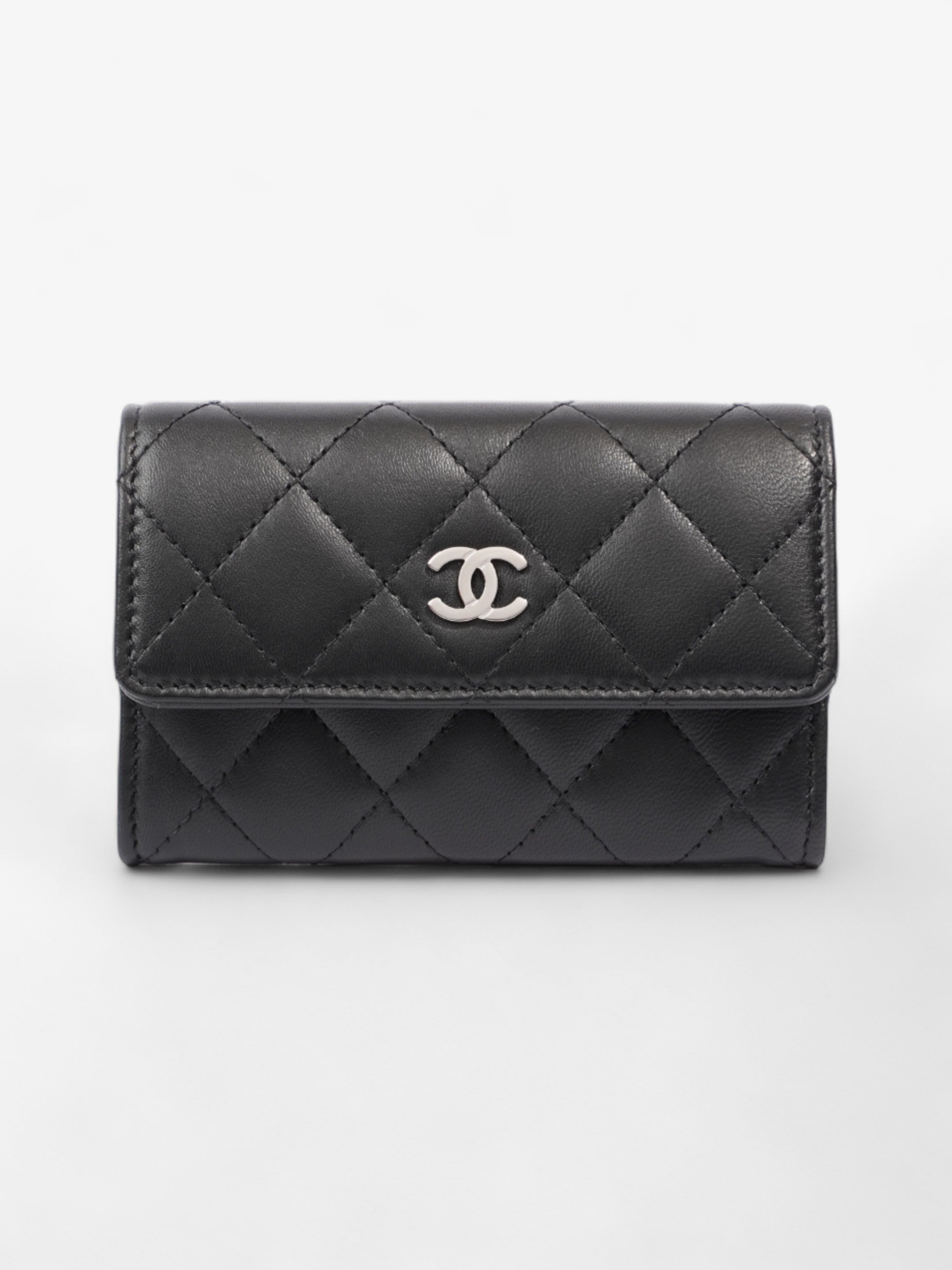Chanel Interlocking CC Small Flap Card Holder Black Lambskin Leather