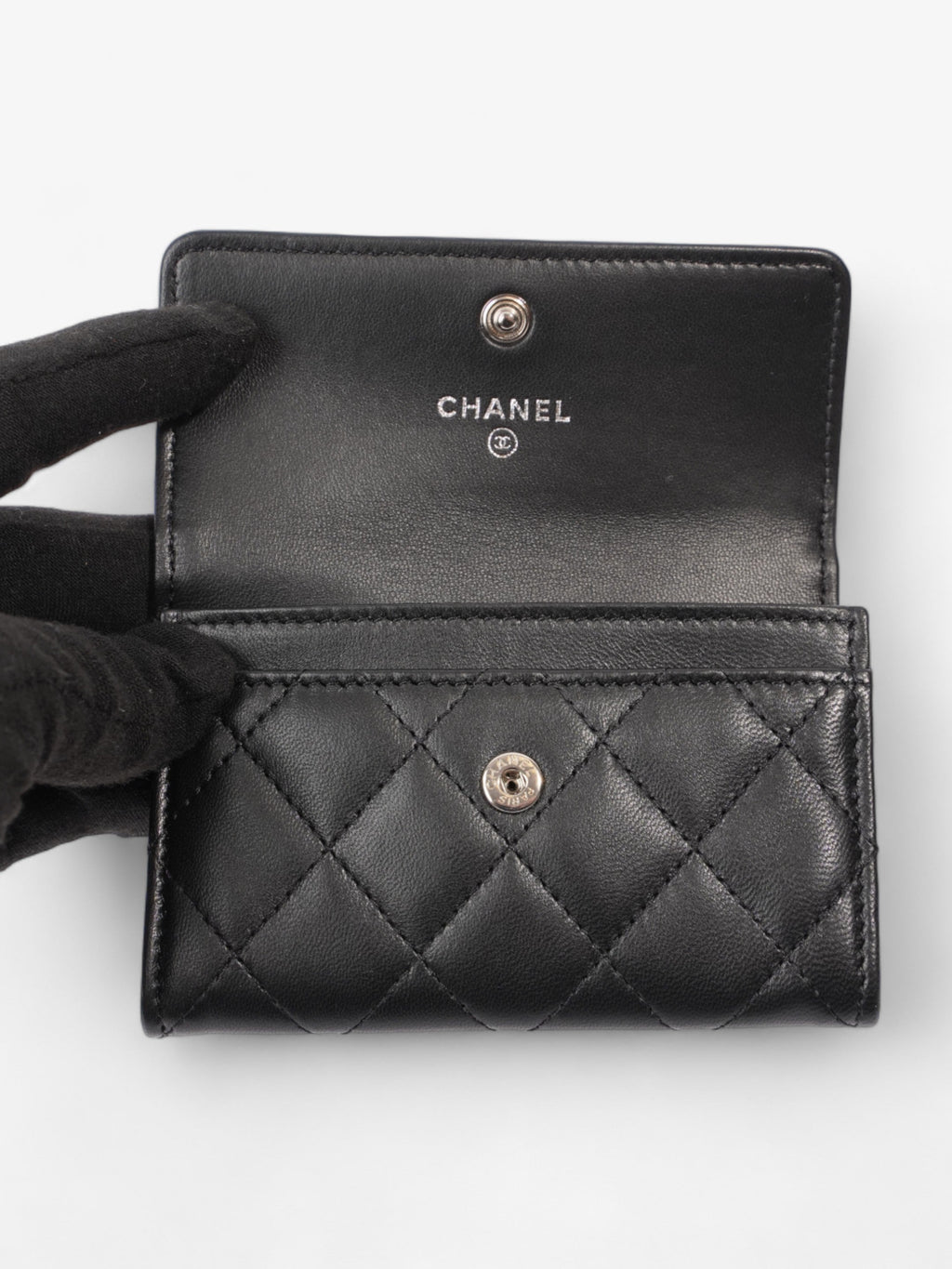 Chanel Interlocking CC Small Flap Card Holder Black Lambskin Leather
