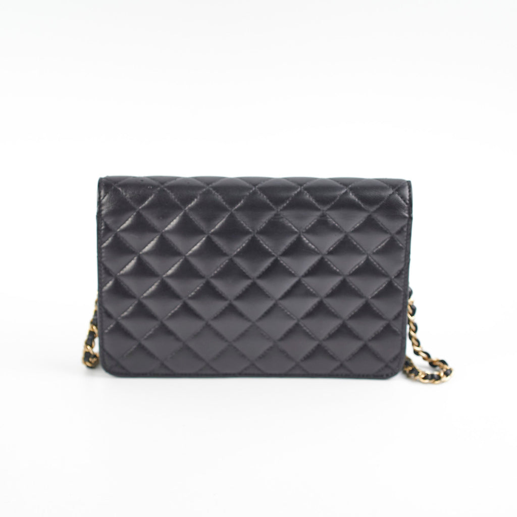 Chanel Flap Wallet On Chain Lambskin Black Crossbody Bag