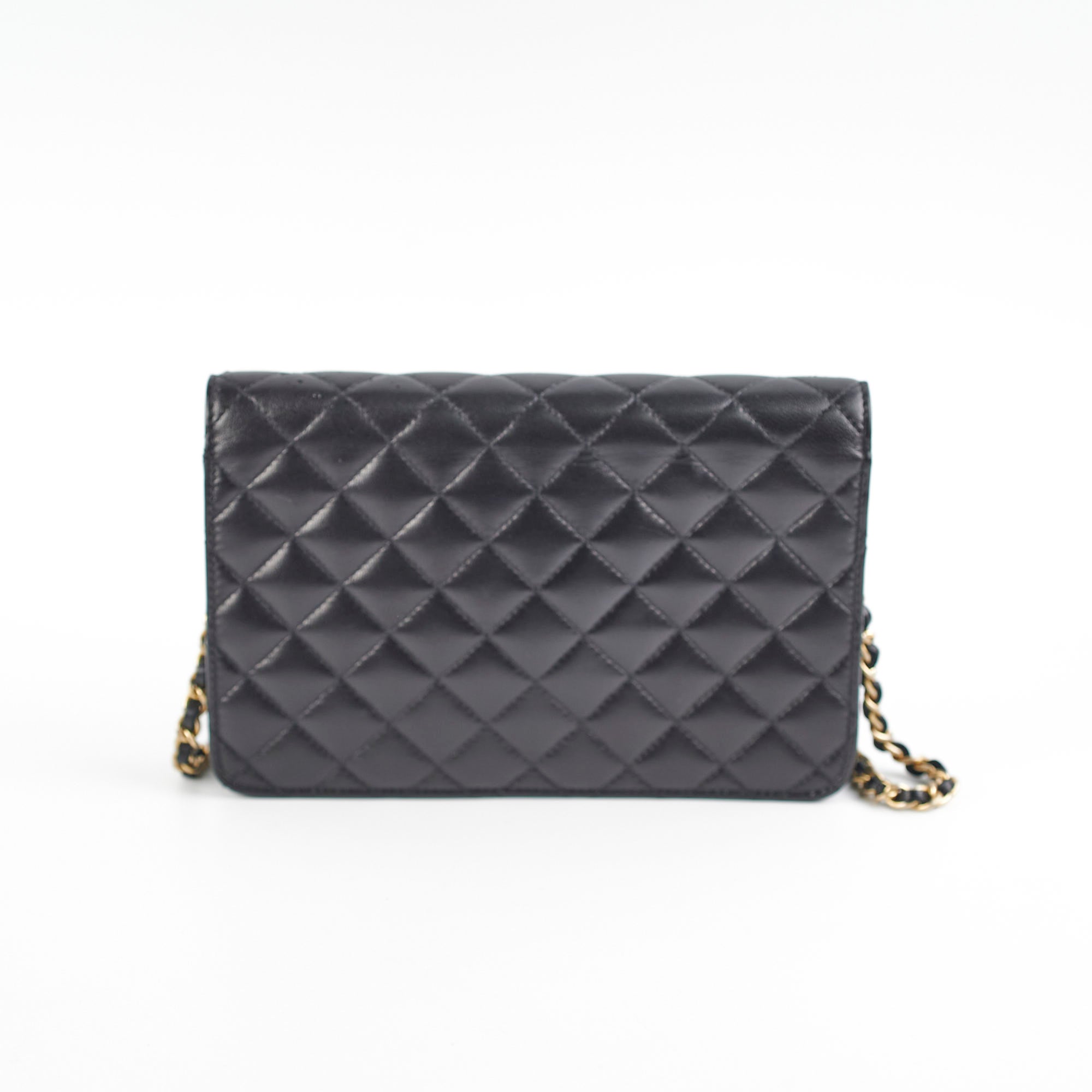 Chanel Flap Wallet On Chain Lambskin Black Crossbody Bag