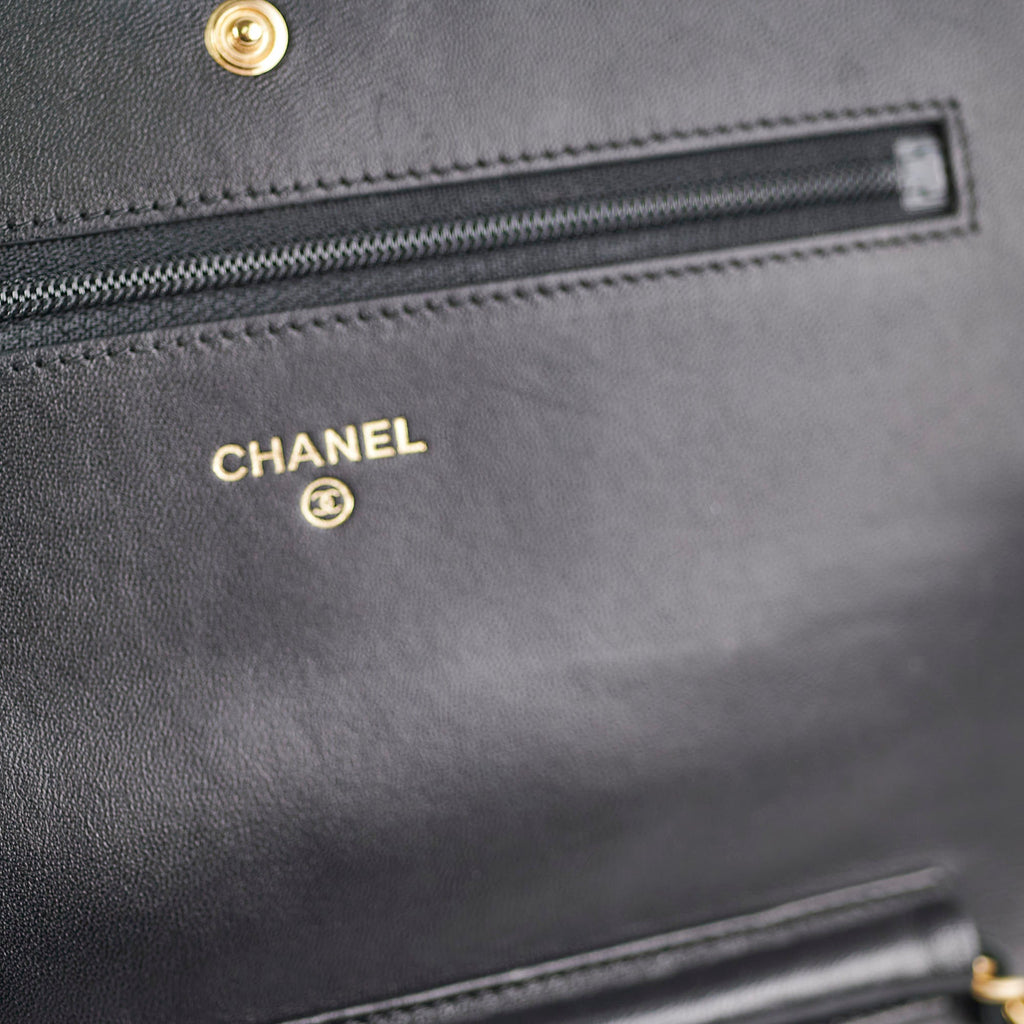 Chanel Flap Wallet On Chain Lambskin Black Crossbody Bag