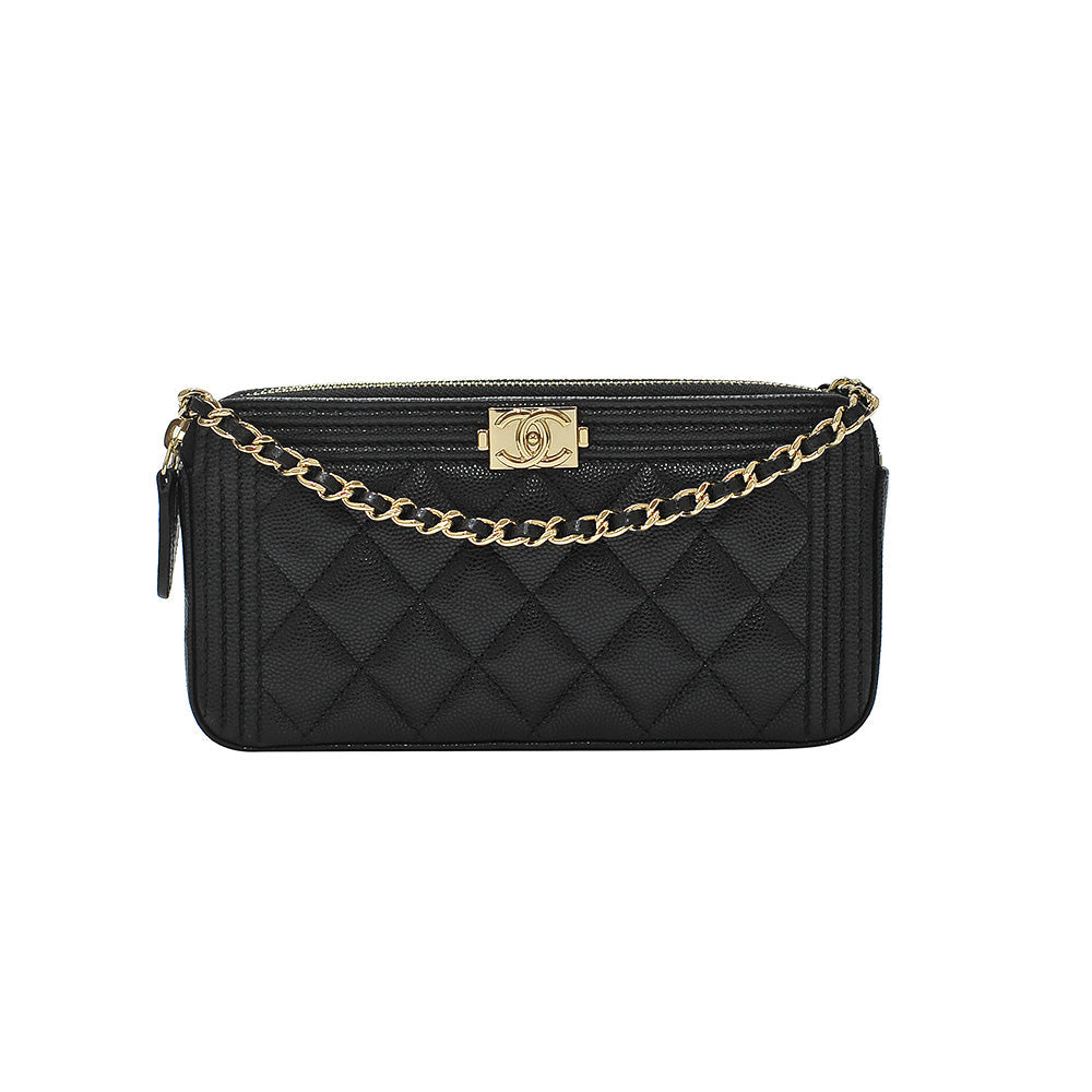 Black Boy Chanel Clutch With Shiny Goldtone Chain (Rented Out)