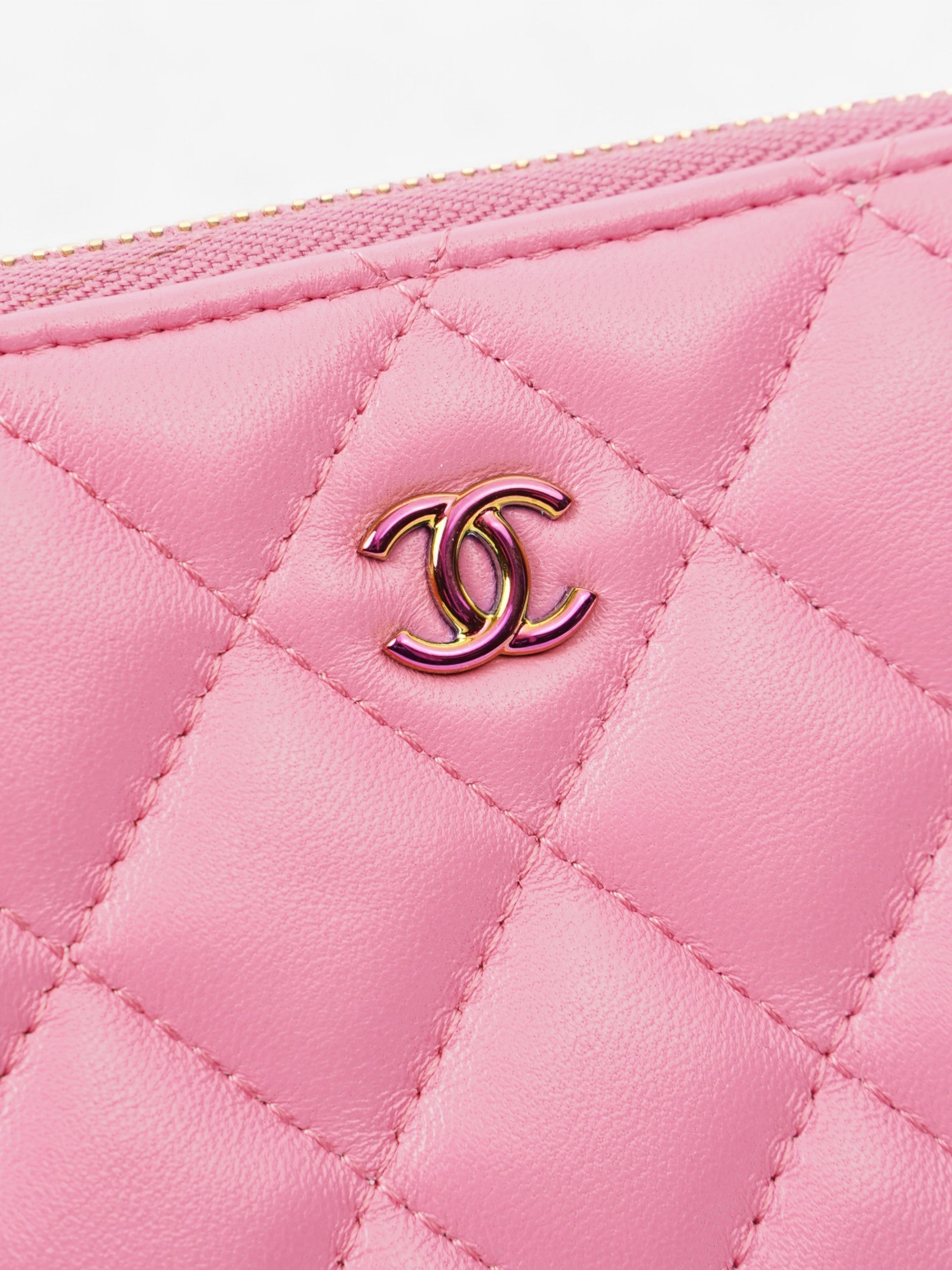 Chanel Zipped Pouch Pink Lambskin Leather