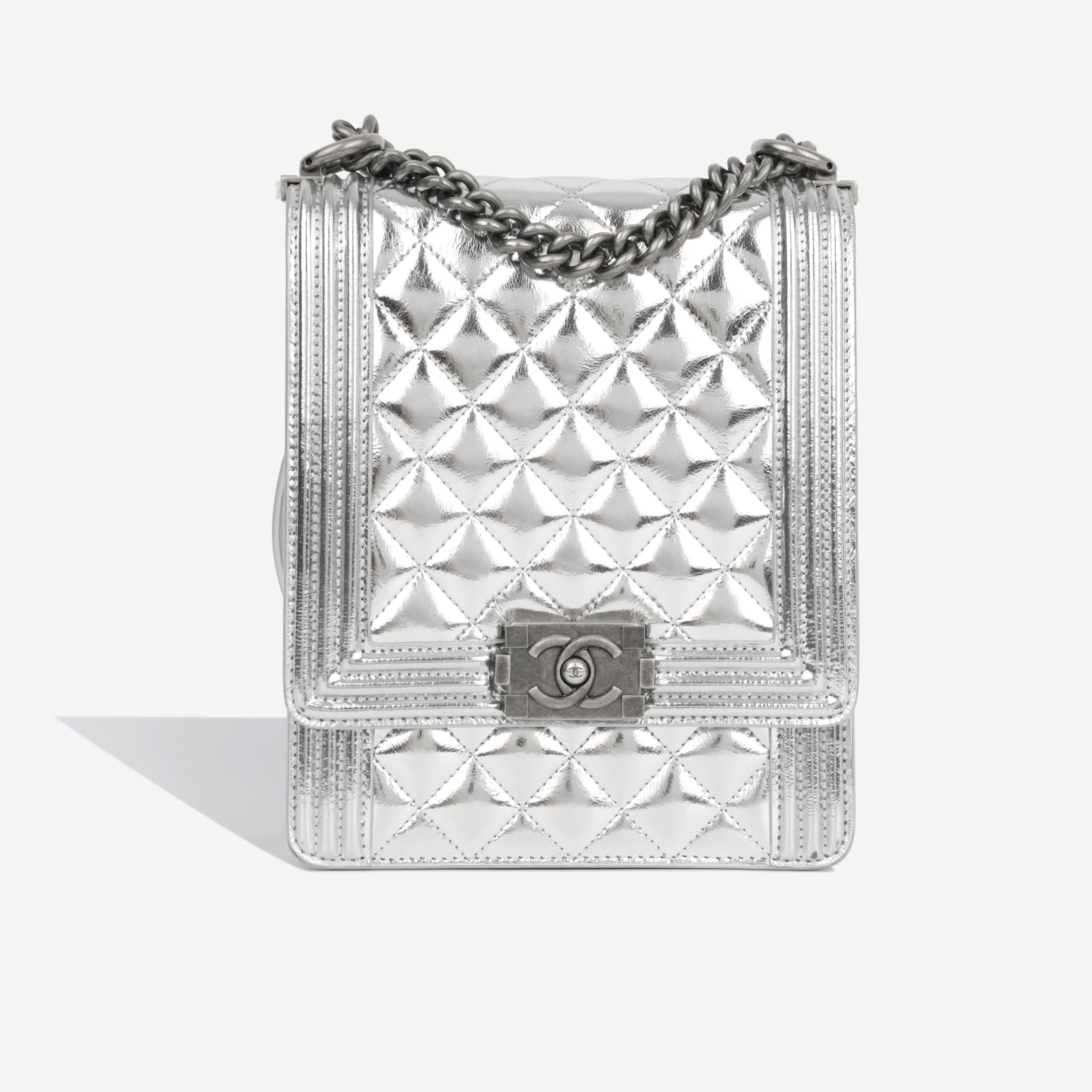 Chanel North South Boy Bag - Silver