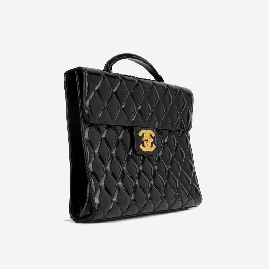 Chanel Vintage Portfolio Briefcase - Black Patent