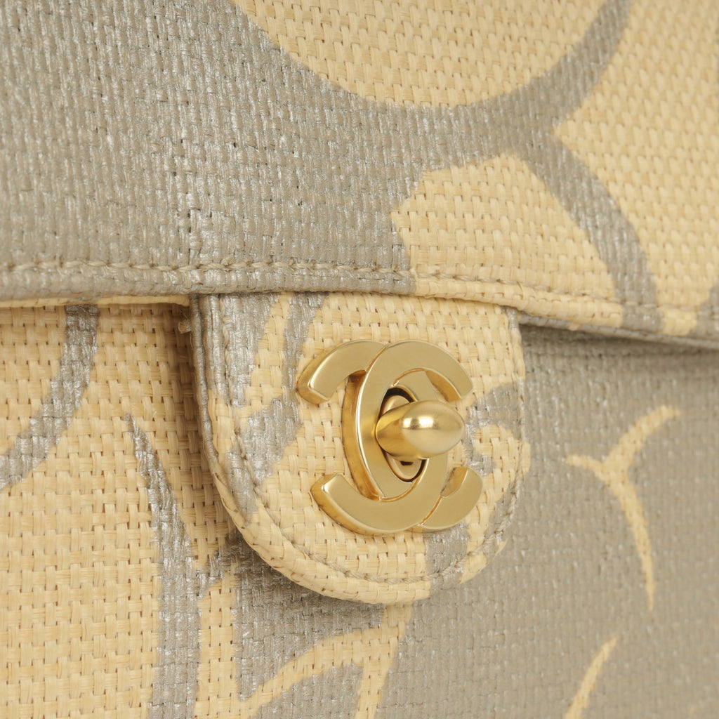Chanel Mini Square - Beige Camellia Raffia