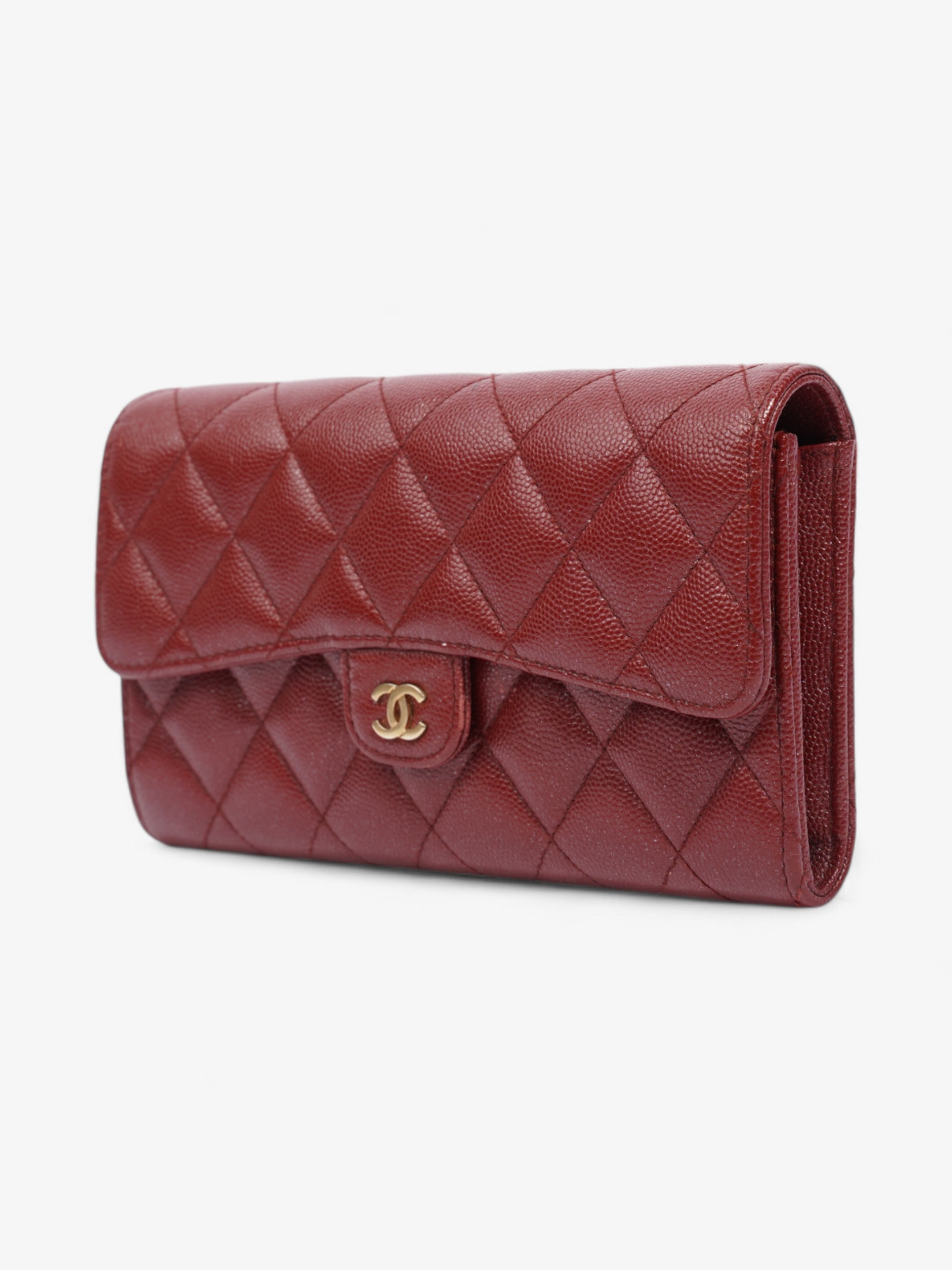 Chanel Trifold Wallet Dark Red / Gold Caviar Leather